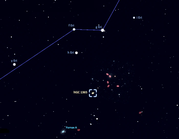 ngc 1365 location,great barred spiral galaxy location,fornax propeller galaxy location