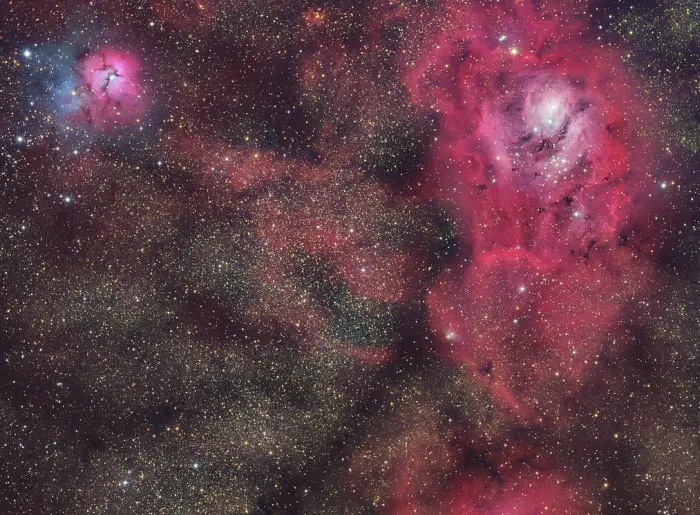 messier 20 and messier 8,m20 and m8 nebulae