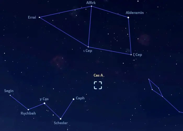 how to find cassiopeia a, where is cassiopeia a in the sky