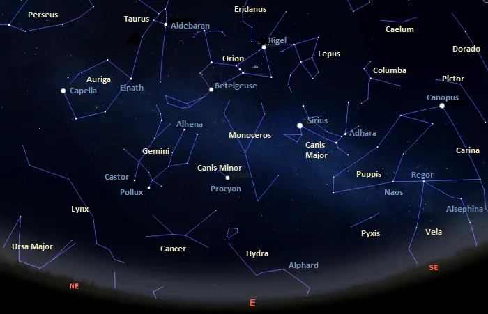 constellations in the eastern sky tonight from equatorial latitudes