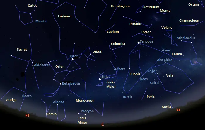 constellations in the eastern sky tonight in the southern hemisphere