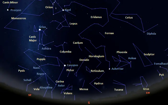 constellations in the southern sky tonight from equatorial latitudes