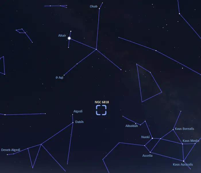 how to find the little gem nebula,where is ngc 6818 in the sky