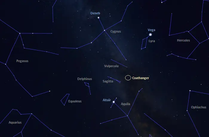 brocchi's cluster location,how to find the coathanger,where is the coathanger in the sky