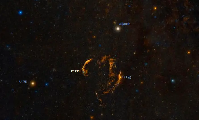 ic 1340 location,how to find the bat nebula,where is the bat nebula in the sky